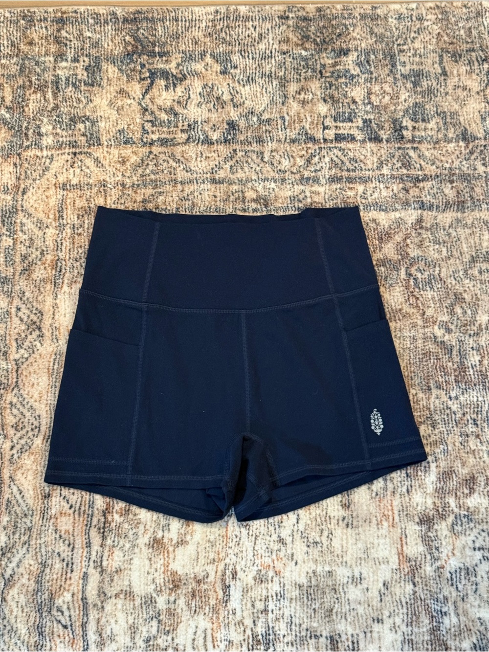 Free People Navy High-Waist Bike Shorts with Side Pockets - Picture 3 of 6